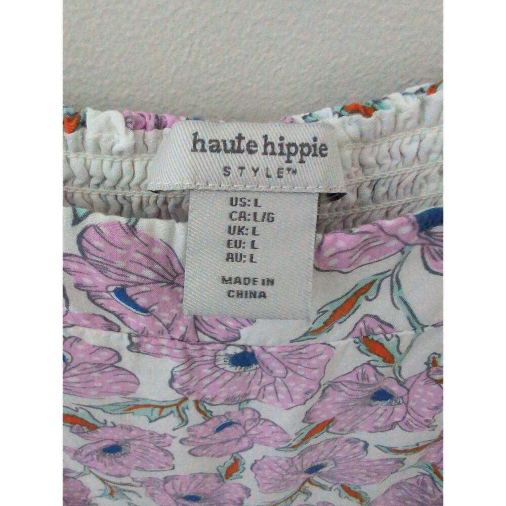Haute Hippie Floral Maxi Dress Large Pink Purple Ruffle Strap Boho Cottagecore - Picture 3 of 4